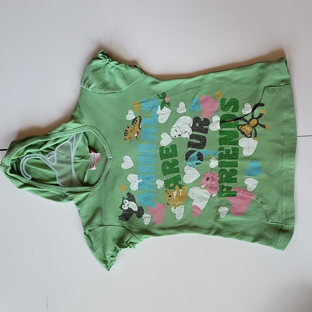 Knit Werks Green V-neck Short Sleeve Hooded Shirt with Animals and Hearts